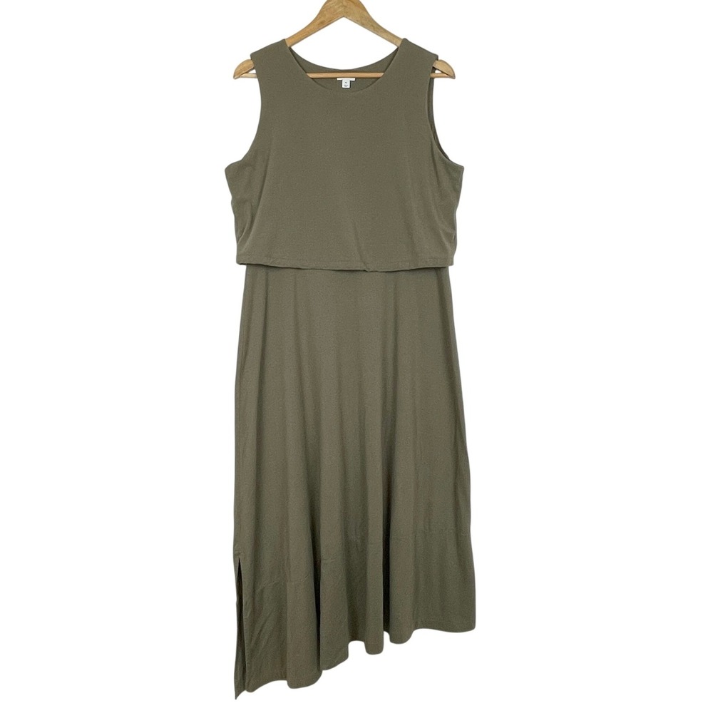 Cuyana Olive Green Asymmetric Tie Back Midi Dress Size XL Layered Neutral Earthy